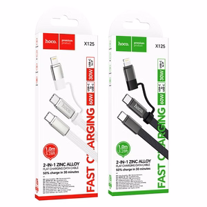 Плоский кабель USB C на USB C/iP 2in1 Hoco 3A 60W 1 m X125 черный