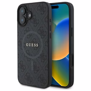Dėklas Guess PU Leather 4G Colored Ring MagSafe Apple iPhone 16 juodas