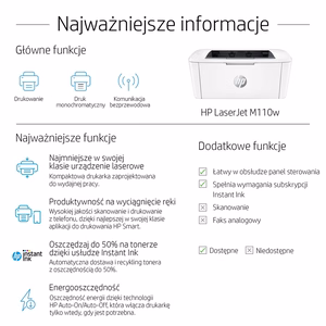 HP LaserJet M110w spausdintuvas, nespalvotas, skirtas mažam biurui, spausdinimas, kompaktiškas