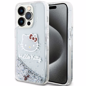 Hello Kitty Liquid Glitter Charms Kitty Head dėklas telefonui iPhone 15 Pro - sidabrinė