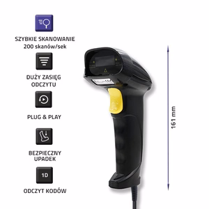 Qoltec 50876 Lazerinis skaitytuvas 1D | USB | Juoda