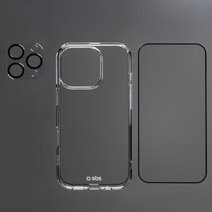 SBS set with D3O technology for iPhone 16 Pro Max - case + glass screen and camera protector - transparent