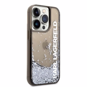 Karl Lagerfeld Skystas blizgučiai Elong dėklas telefonui iPhone 14 Pro - juodas