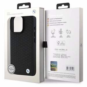 BMW Signature Leather Diamond Metal Logo MagSafe Чехол для iPhone 16 Pro Max - чёрный