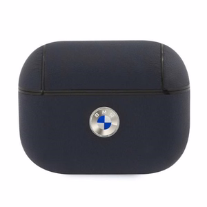 BMW natūralios odos sidabrinis logotipas AirPods Pro dėklas - tamsiai mėlynas