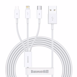 USB кабель 3в1 Baseus Superior Series, USB на micro USB / USB-C / Lightning, 3.5A, 1.5м (белый)
