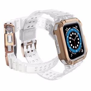 Protect Strap Band for Apple Watch 38/40/41mm Armored Case Strap - Transparent, Rose Gold