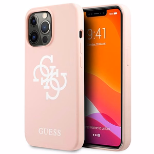 Guess GUHCP13LLS4GWPI iPhone 13 Pro / 13 6.1 silikoninis 4G logotipo kietasis dėklas - rožinis