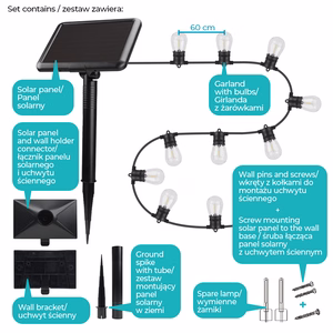 Forever Light SUNARI FLS-60 saulės LED girlianda, 7,5 m, 10 lempučių, IP44
