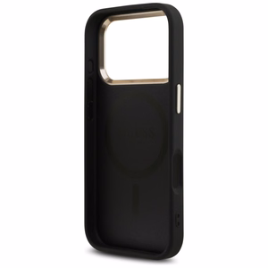 Чехол Guess PU Leather 4G Strass Triangle Logo Gold Frame MagSafe для Apple iPhone 18 Pro, чёрный