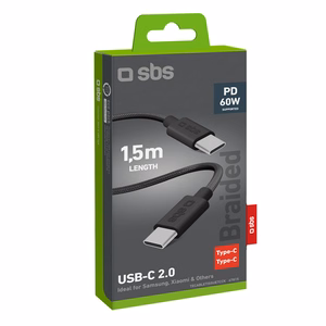 SBS TECABLETISSUETCK USB-C - USB-C 1.5m 60W плетеный кабель - черный