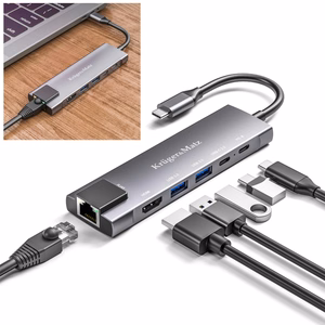 USB-C hub with HDMI, 2 x USB 3.0, 2 x USB-C and RJ45 ports