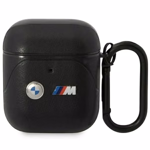 BMW BMA222PVTK AirPods 1/2 dėklas juodas/juodas odinis su lenkta linija