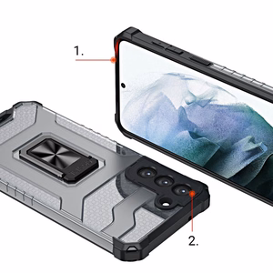 Crystal žiedinis dėklas šarvuotas hibridinis + magnetinis laikiklis Samsung Galaxy S22 + (S22 Plus) juodas