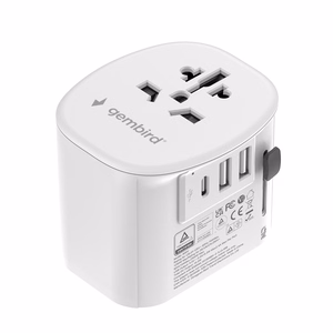 Gembird TPA-EU2A1C15-01-W įžemintas universalus kelioninis maitinimo adapteris, 15 W, baltas
