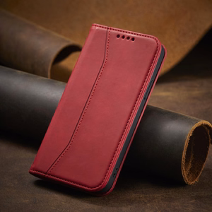 Magnet Fancy Case dėklas telefonui iPhone 14 Plus su flip dangčiu, pinigine ir stovu - raudonos spalvos