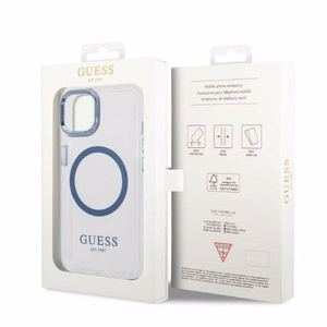 Guess Metalinis kontūras Magnetinis dėklas telefonui iPhone 14 Plus - mėlynas