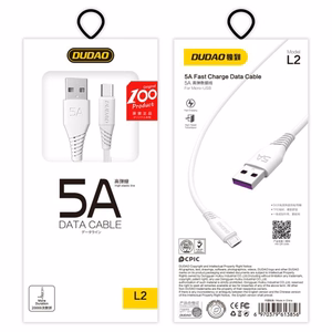 Dudao kabelis USB / USB Type C 5A kabelis 2m baltas (L2T 2m baltas)