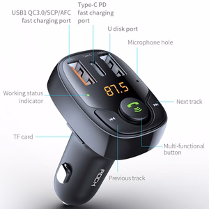 Rock FM transliatorius B301 MP3, Bluetooth - 2xUSB + Type C + micro SD - 36W juodas