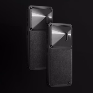 Nillkin CamShield Leather S dėklas telefonui Samsung Galaxy S23+ su kameros dangteliu juodas