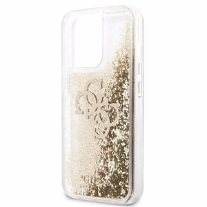 Guess 4G Big Liquid Glitter dėklas telefonui iPhone 13 Pro Max 6.7" - auksinis