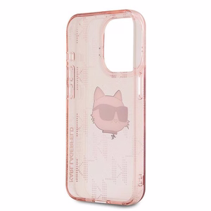 Karl Lagerfeld IML Choupette galvos ir monogramos dėklas iPhone 15 Pro Max - rožinė