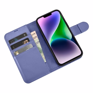 iCarer Piniginės dėklas 2in1 viršelis iPhone 14 Plus Anti-RFID odinis atverčiamas dėklas šviesiai violetinis (WMI14220727-LP)