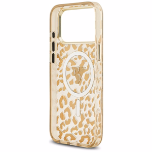 Guess leopardinis blizgus magnetinis dėklas telefonui iPhone 17 Pro rudas