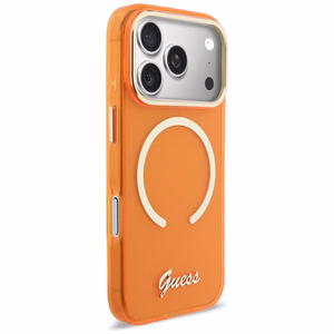 Guess IML Script Metal MagSafe Dėklas for iPhone 17 Pro Max - oranžinis