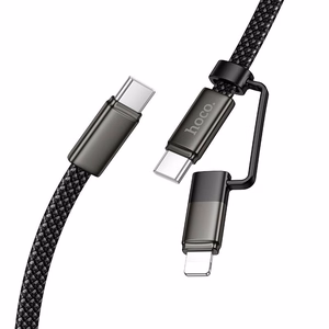 Плоский кабель USB C на USB C/iP 2in1 Hoco 3A 60W 1 m X125 черный
