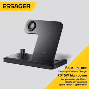 Belaidis įkroviklis Essager JG 4in1 juodas 15W (iPhone / Apple Watch / Airpods / Pencil)