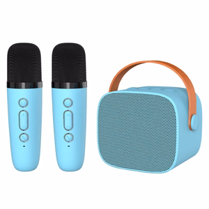 Blavec nešiojamas Bluetooth garsiakalbis WS-07 Karaoke Party 5W su 2 mikrofonais mėlynas