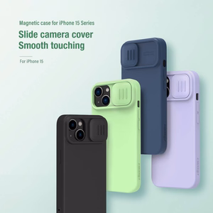 Nillkin CamShield Silky силиконовый чехол для iPhone 15 Plus тёмно-синий