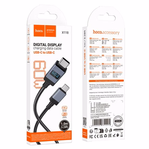 Кабель USB C - USB C Hoco 3A 60W с дисплеем 1 м X118 чёрный