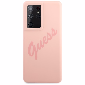 Dėklas telefonui Guess GUHCS21LLSVSPI S21 Ultra G998 rožinis/rožinis kietasis dėklas Script Vintage