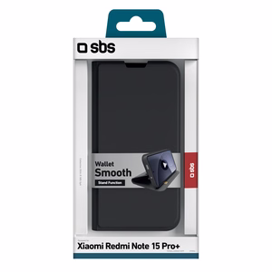 SBS Wallet Smooth dėklas su atlenkiamu dangteliu, skirtas Xiaomi Redmi Note 15 Pro+ - juodas