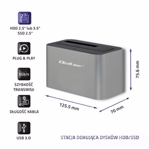 Qoltec Kietojo disko stotelė HDD/SSD 2.5"/3.5" SATA USB 3.0