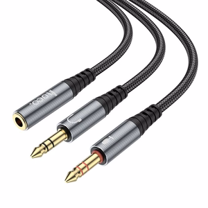 Laidas AUX 2in1 Jack 3,5 mm (motininė) į 2 x Jack 3,5 mm (tėvinė) Hoco 0,25 m UPA21 metalinis pilkas