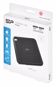 Silicon Power PC60 Portable SSD 1 TB USB A tipo jungties adapteris į USB C tipo jungtį 3.2 Gen 1 (3.1 Gen 1) Juoda
