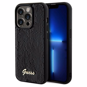 Guess Sequin Script Metal dėklas telefonui iPhone 14 Pro Max – juodas