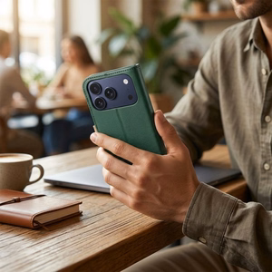 Чехол-книжка для iPhone 17 / 18 Split Book зеленый и золотой