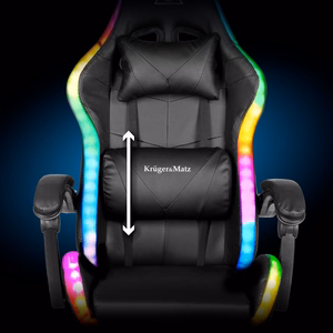 Kruger&Matz GX-150 žaidimų kėdė, juoda, su LED apšvietimu ir 7 taškų masažu