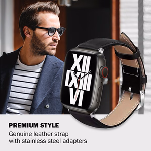 Ремешок Crong Noble Band из натуральной кожи для Apple Watch 44 / 45 / 46 / 49 мм, цвет Black Noir