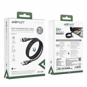 Acefast C11-04 Магнитный плетёный кабель USB-A - USB-C 3A 1.2m - чёрный