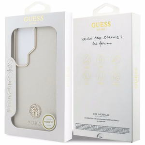 Guess Rhinestone Round Logo MagSafe Чехол для Samsung Galaxy S26 Ultra - бежевый
