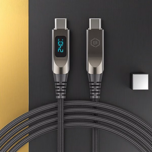 Blavec Lumix плетёный Кабель USB-C на USB-C PD 240 Вт 5A LED дисплей 1,2 м Apple CarPlay Android Auto (CLU-CC5BG12) чёрно-серый