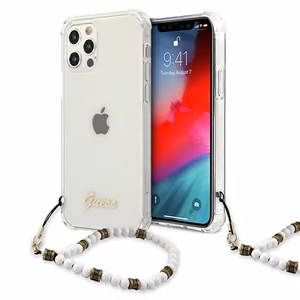 Guess GUHCP12LKPSWH iPhone 12 Pro Max 6,7 skaidrus kietas dėklas balta perlų kolekcija