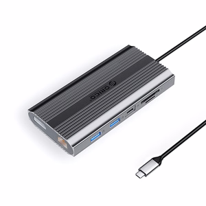 Orico XDR 12 viename USB-C prijungimo stotelė USB-A USB-C 2x HDMI 4K 60Hz DisplayPort 4K 60Hz RJ45 Gigabit PD 100W SD ir microSD kortelių skaitytuvas - pilka