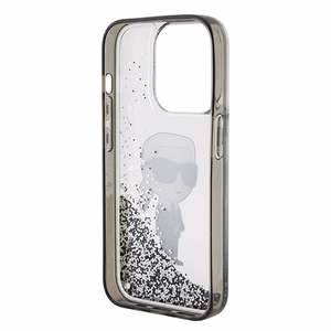 Karl Lagerfeld Liquid Glitter Ikonik dėklas telefonui iPhone 15 Pro - skaidrus