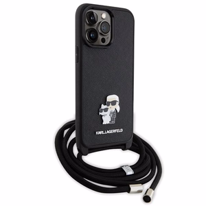 Karl Lagerfeld KLHCP14XSAKCPSK dėklas iPhone 14 Pro Max 6.7" kietas dėklas - juodas kryžminis Saffiano metalinis smeigtukas Karl&Choupette